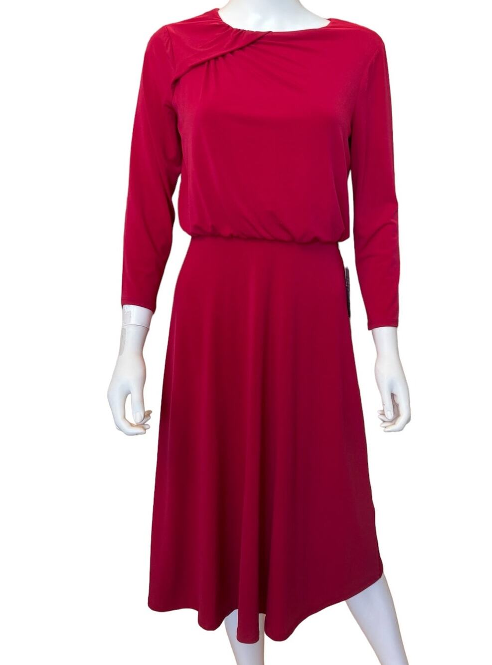 New Nordstrom LONDON TIMES ~  Blouson Waist Midi Dress Size 4 Red STUNNING